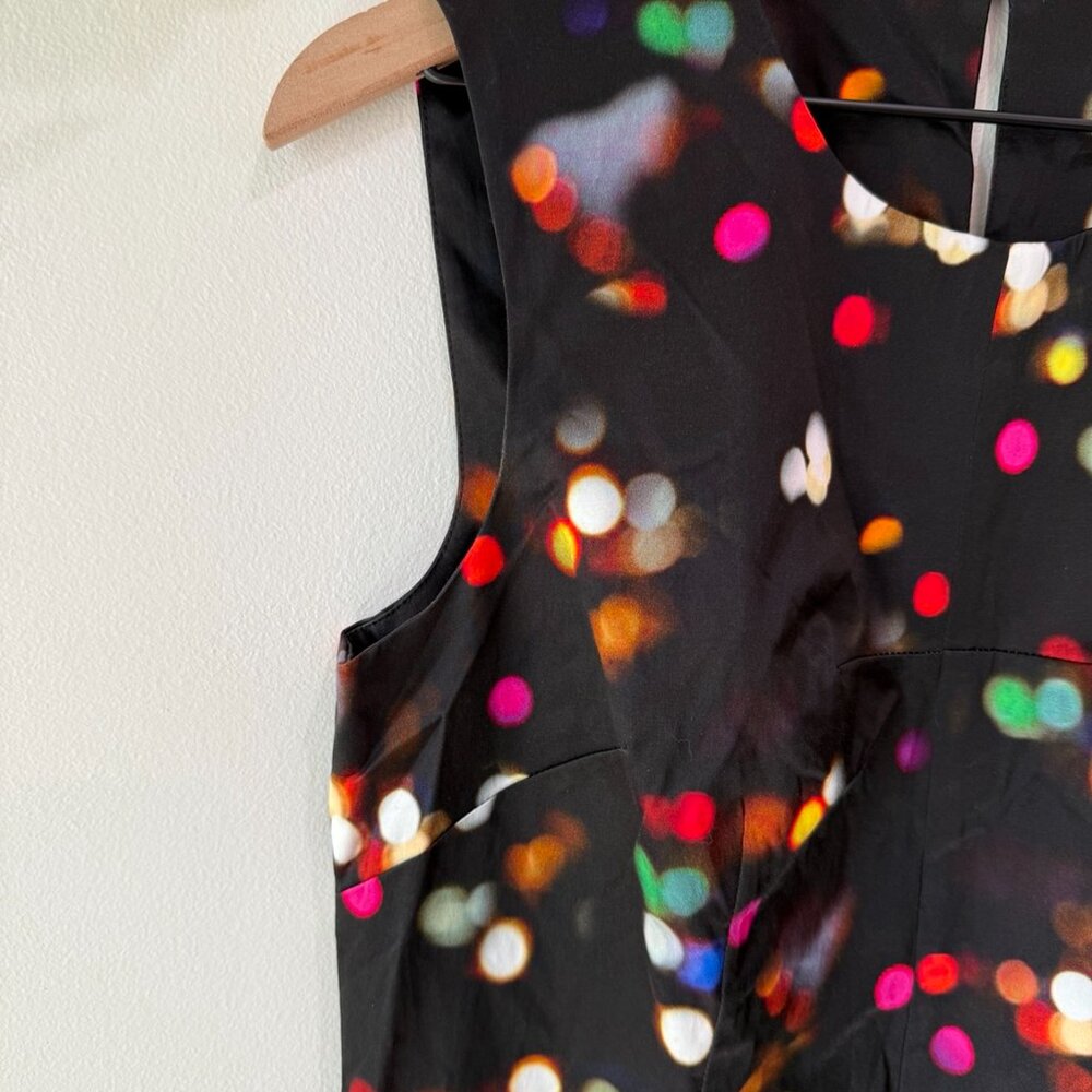 MILLY Dress Size 10 Black Multicolor Bokeh Print Cocktail Sleeveless Sheath NWT - Picture 4 of 9